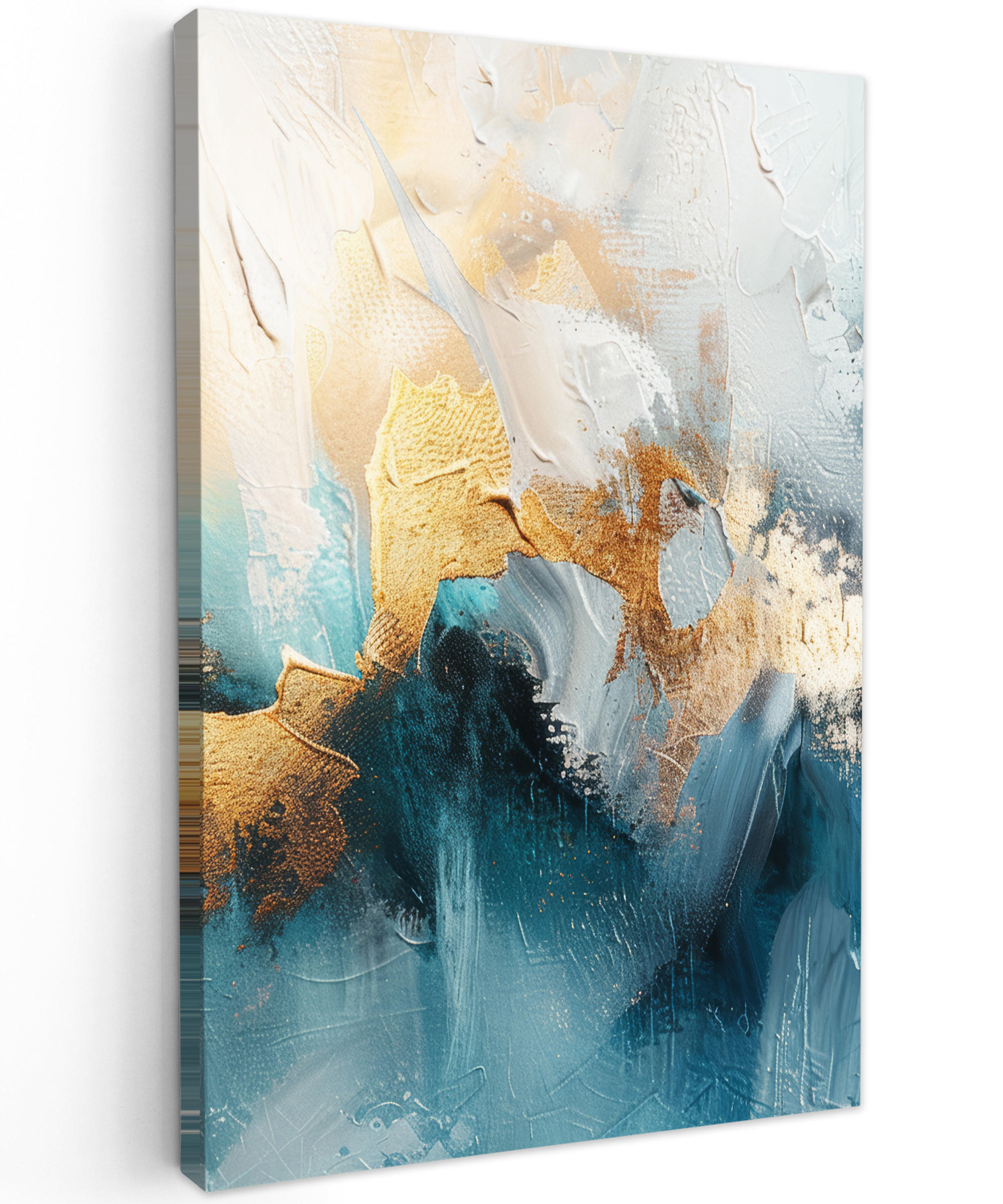 LEINWANDBILD Abstrakt - Kunst - Gold - Blau 80x120 cm - Petrol, Textil (80/120cm) - MuchoWow