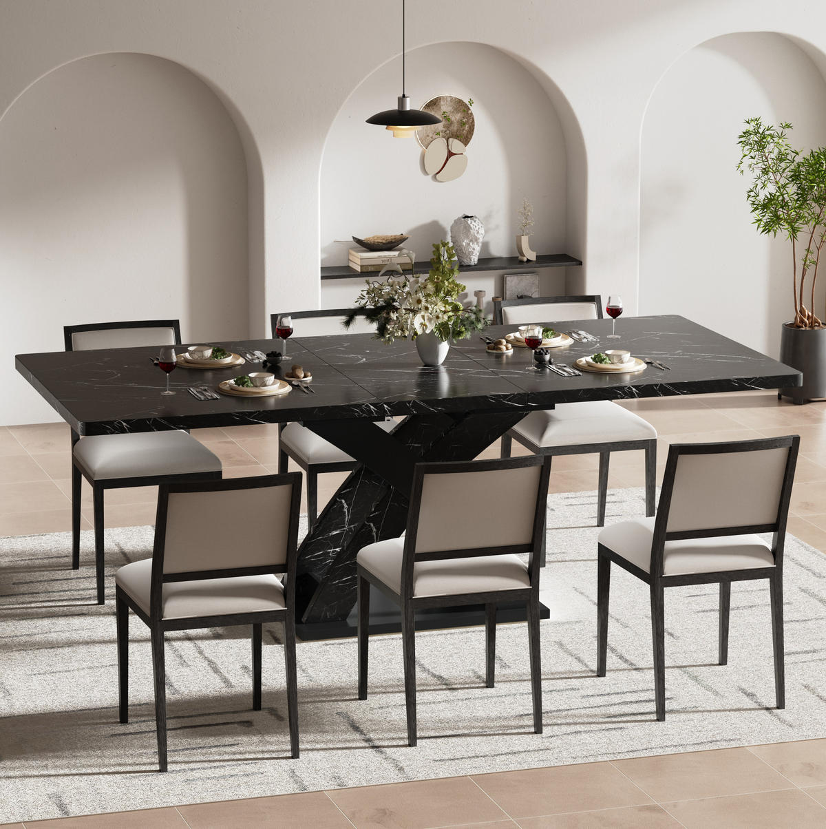 AUSZIEHTISCH 120/80/75 cm in Schwarz mit Metallgestell – ausziehbar auf 160 cm - Schwarz, Holzwerkstoff (120/80/75cm) - BEAOK