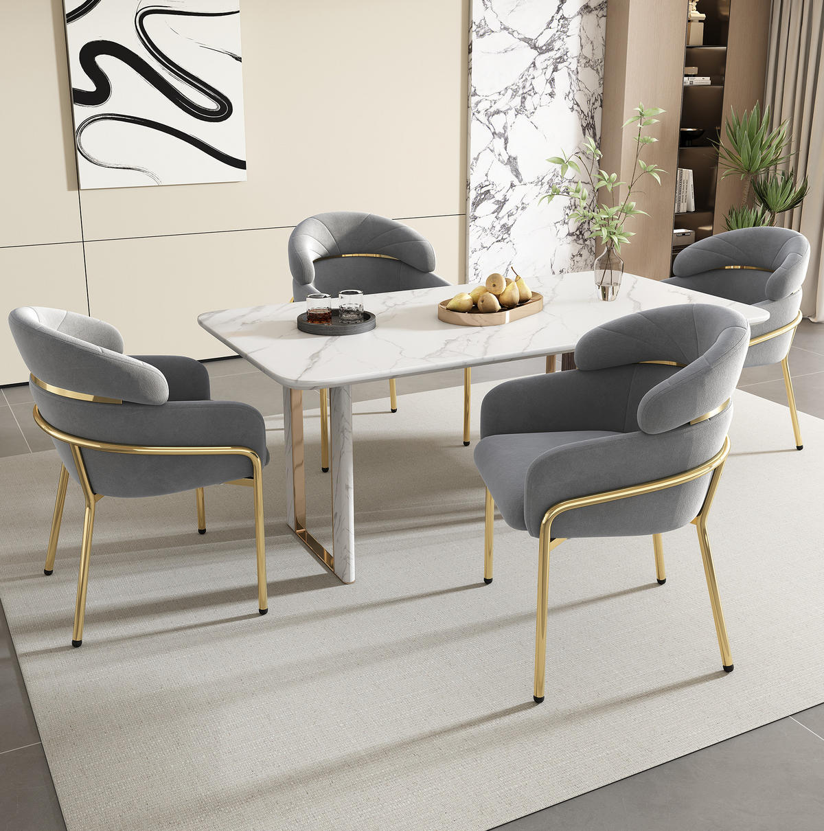 ESSZIMMERSTUHL 4er-Set Samt Grey mit Metallbeinen - Grau, Metall (53.1/79/53cm) - Meubliv