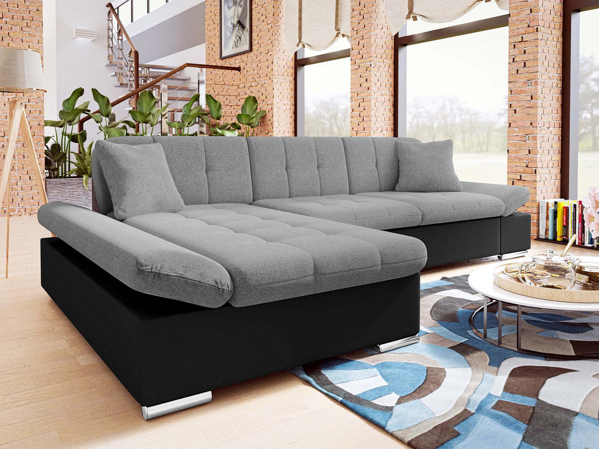 ECKSOFA Malwi, Seite: Links - Schwarz/Grau, Holz/Textil (278/161cm) - MIRJAN24