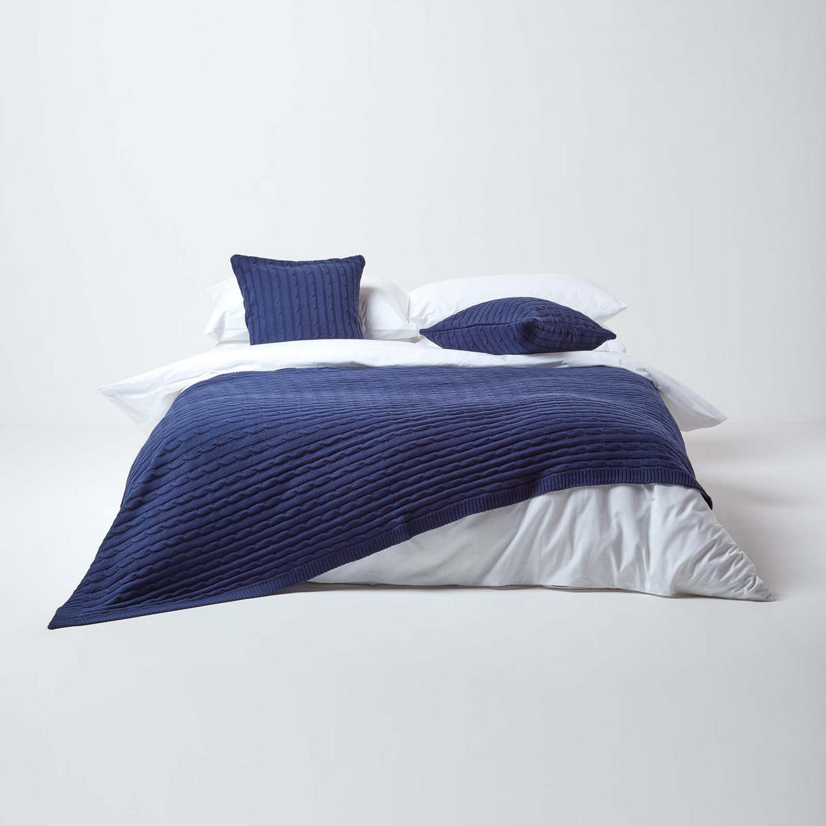 STRICKDECKE 150/200 cm, Baumwolle mit Rautenmuster - Dunkelblau, Textil (150/200cm) - Homescapes