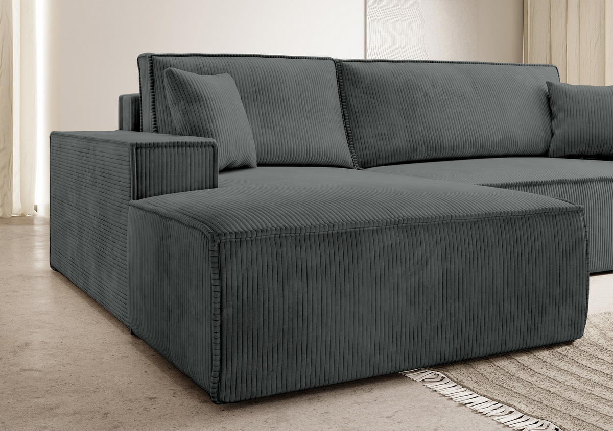 ECKSOFA Farese Grau Cordbezug - Schwarz/Grau, Kunststoff/Textil (267/167cm) - Selsey