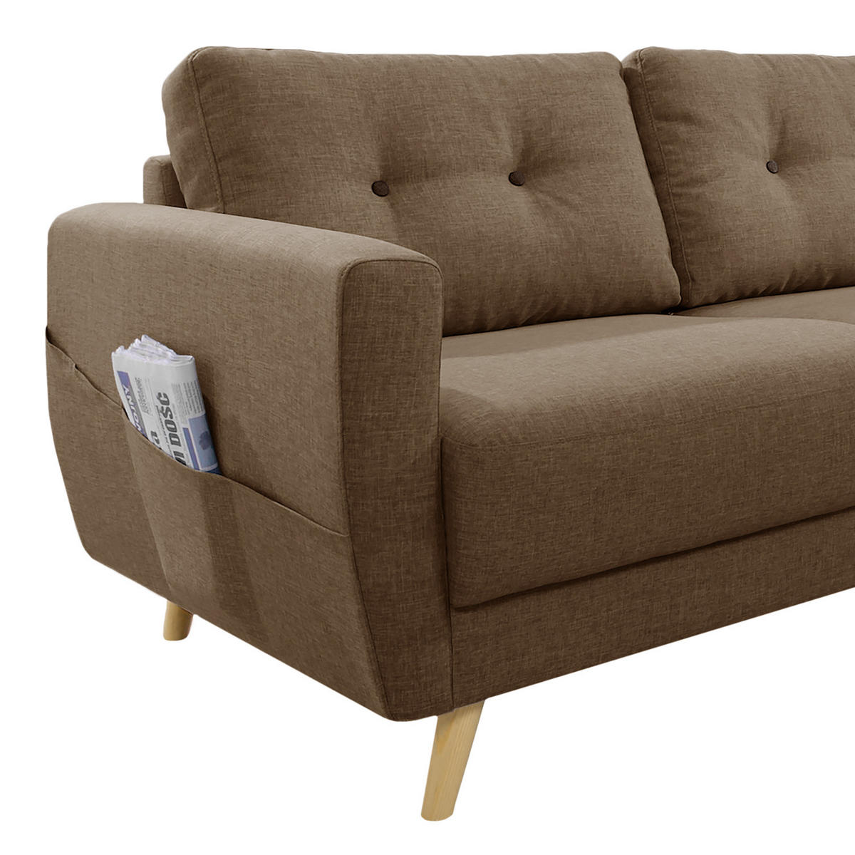 ECKSOFA mit Longchair - Hellbraun, Holz/Textil (233/148cm) - home24
