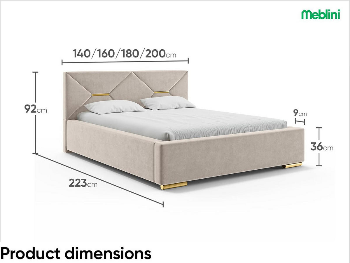 BETT LIZZY - Beige/Goldfarben, Holzwerkstoff (120/200cm) - Meblini