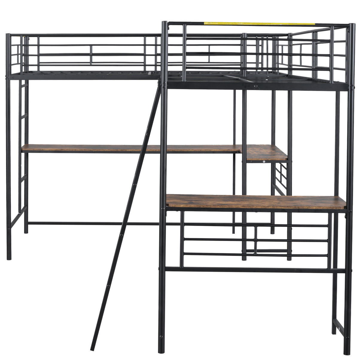 HOCHBETT 90/200 cm mit Schreibtisch und Doppeltreppe in Schwarz - Schwarz, Metall (90/200cm) - Flora Grace