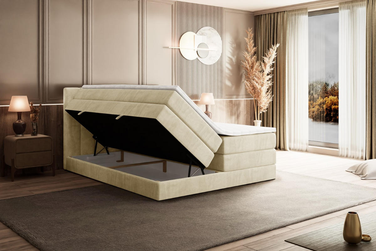 BOXSPRINGBETT OTTA KING - 200x200 - H3/H4 - Beige - Beige, Holzwerkstoff (200/200cm) - ALTDECOR