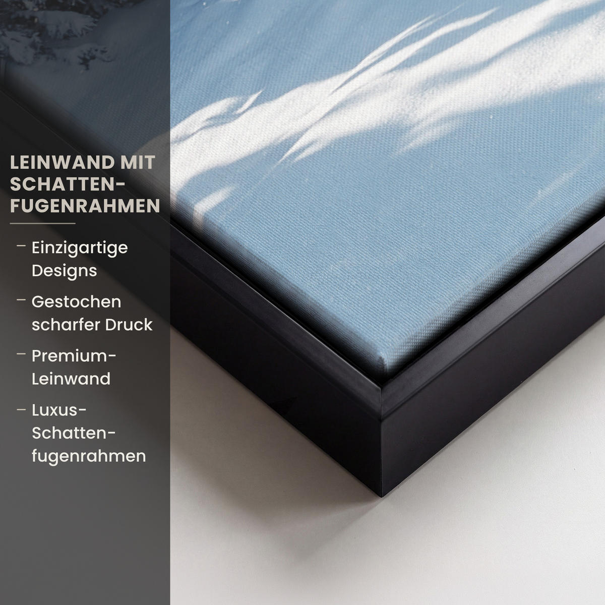 LEINWAND Bilder mit Rahmen - Winterlandschaft - Natur - Berge - Bäume - Schnee - 100x70 - Hellblau, Textil (100/70cm) - MuchoWow