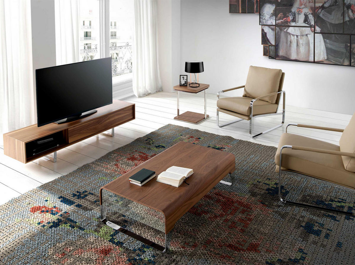 COUCHTISCH Rechteckig Walnuss , Stahl 120/70/34 cm - Edelstahlfarben/Nussbaumfarben, Holz/Metall (70/120/34cm) - ANGEL CERDA