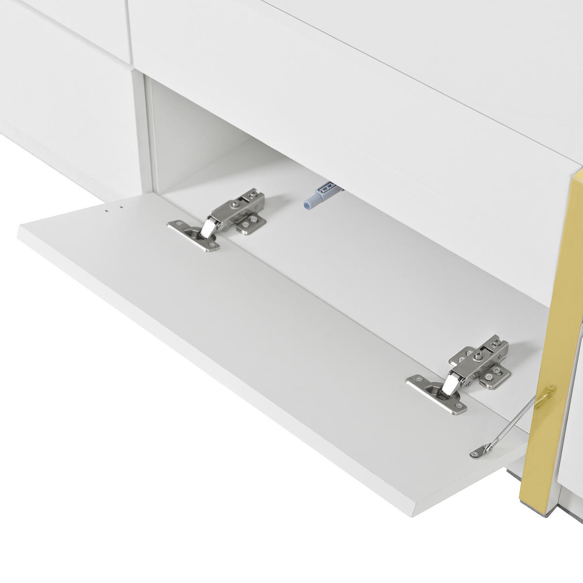 LOWBOARD TV Board Hochglanz mit Goldakzenten, 4 Schubladen und 2 Türen, MDF Aufbewahrungsschrank Wohnzimmer modern - Weiß, Holzwerkstoff (180/38/40cm) - EVRYAE