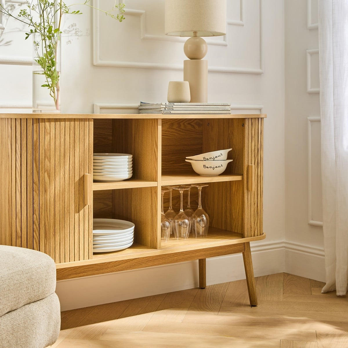 VINTAGE Sideboard Holzdekor 2 Schiebetüren - L110cm - Eichefarben, Holzwerkstoff (39/75/110cm) - Calicosy