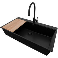 GRANITSPÜLE Oslo, 2-er set Alles Schwarz 88/50 cm 1 Becken + Küchenarmatur 40/38 cm + Ablauf-Set + Schneidebrett ab 90er Unterschrank - Beige/Schwarz, Kunststoff (88/20/50cm) - Primagran