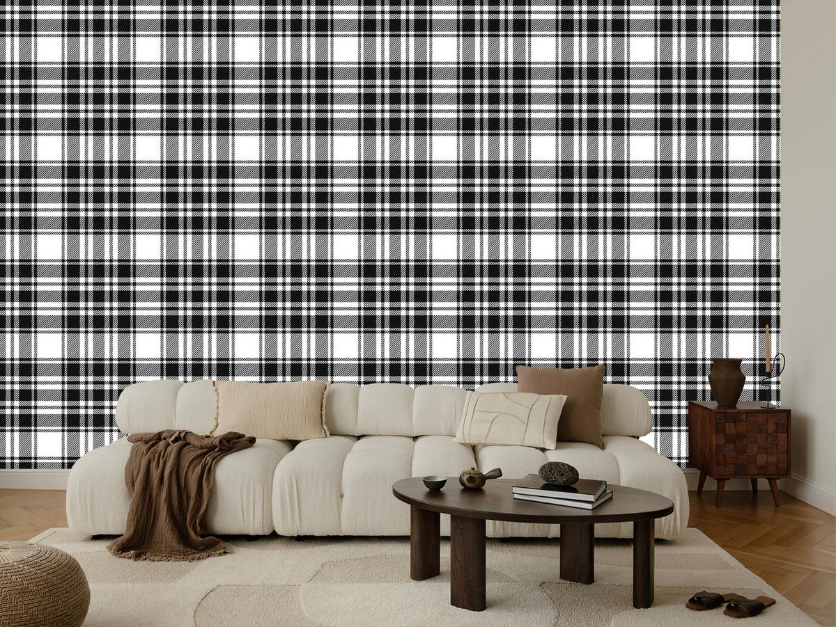 VLIESTAPETE Klassisches Karomuster – Schwarz, Weiß – 50x1000 cm - Schwarz/Weiß, Papier (50/1000cm) - Muralo