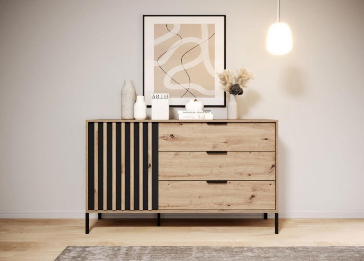 KOMMODE Schwarz ALLI Mit Lamellen Auf Hohen Beinen - Braun, Holzwerkstoff (137.3/81.4/39.5cm) - Sepro Meble