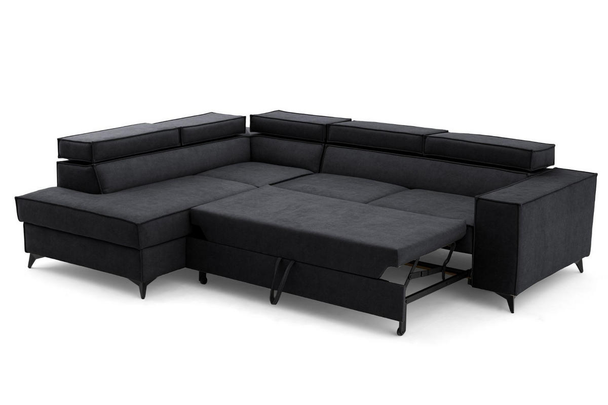 ECKSOFA PURE L Links mit Schlaffunktion 127x199 Velours Graphit - Graphitfarben/Schwarz, Holz/Textil (281/204cm) - Muffo