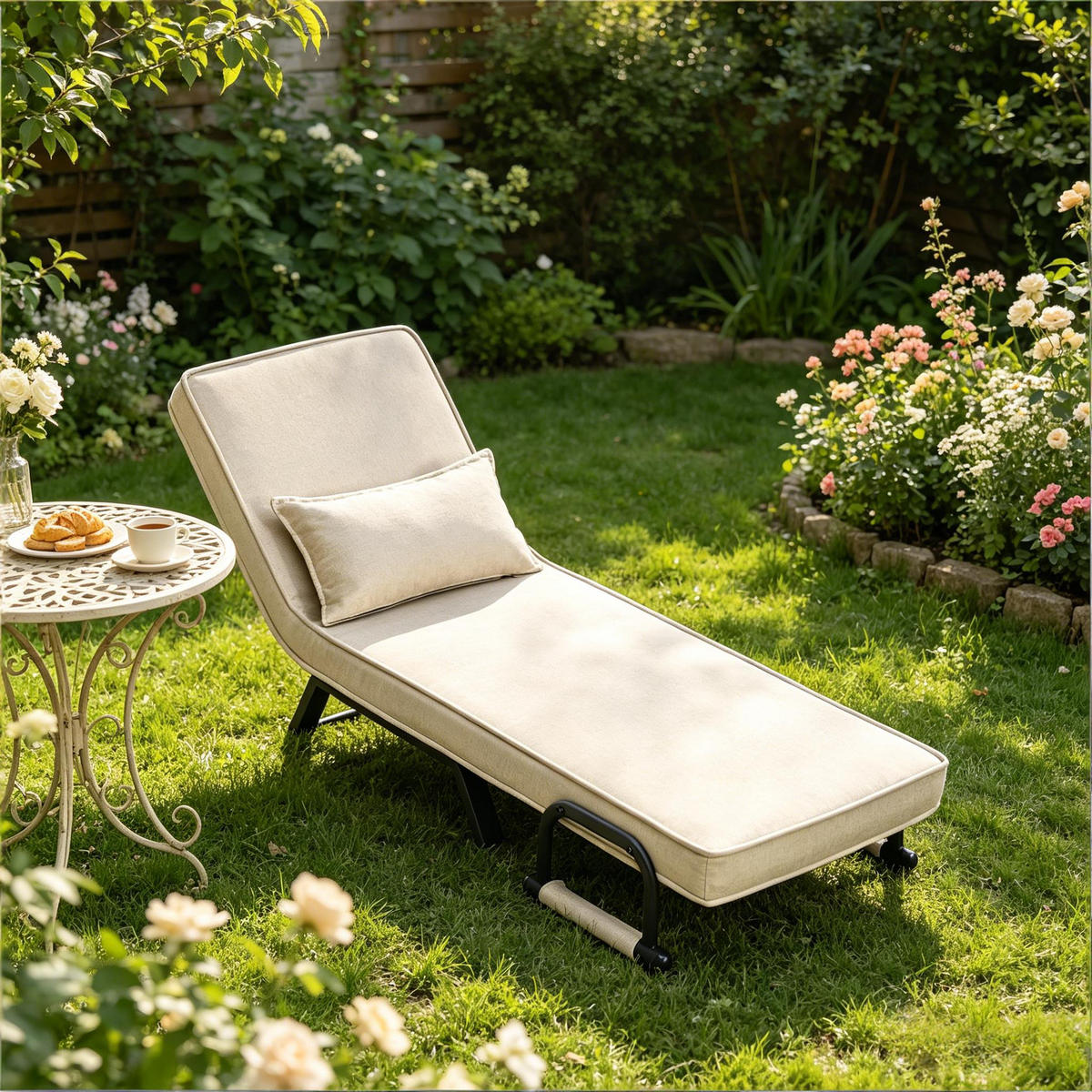 SCHLAFSESSEL 3-in-1, 5-fach verstellbar, DE-42146, Beige - Beige, Metall (75/78/65cm) - ComfortXL