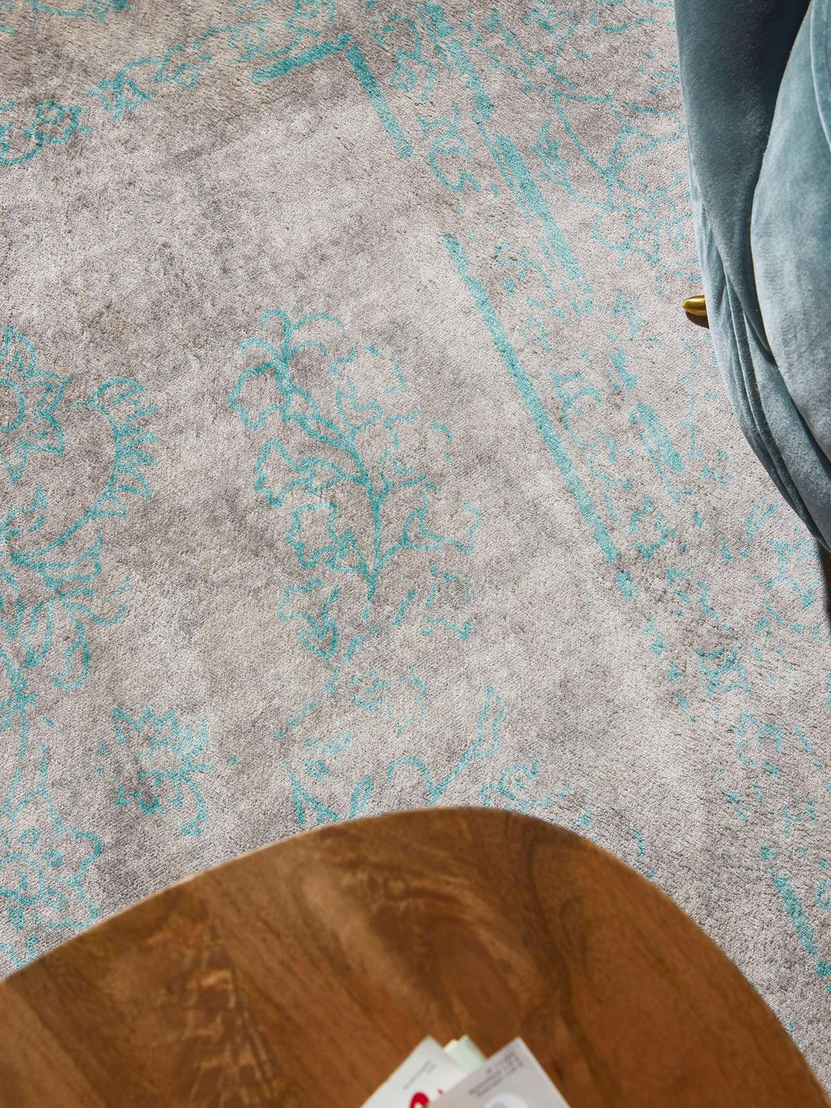 VINTAGE-TEPPICH Miray waschbar 80/150 cm - Türkis/Grau, Kunststoff (80/150cm) - benuta Nest