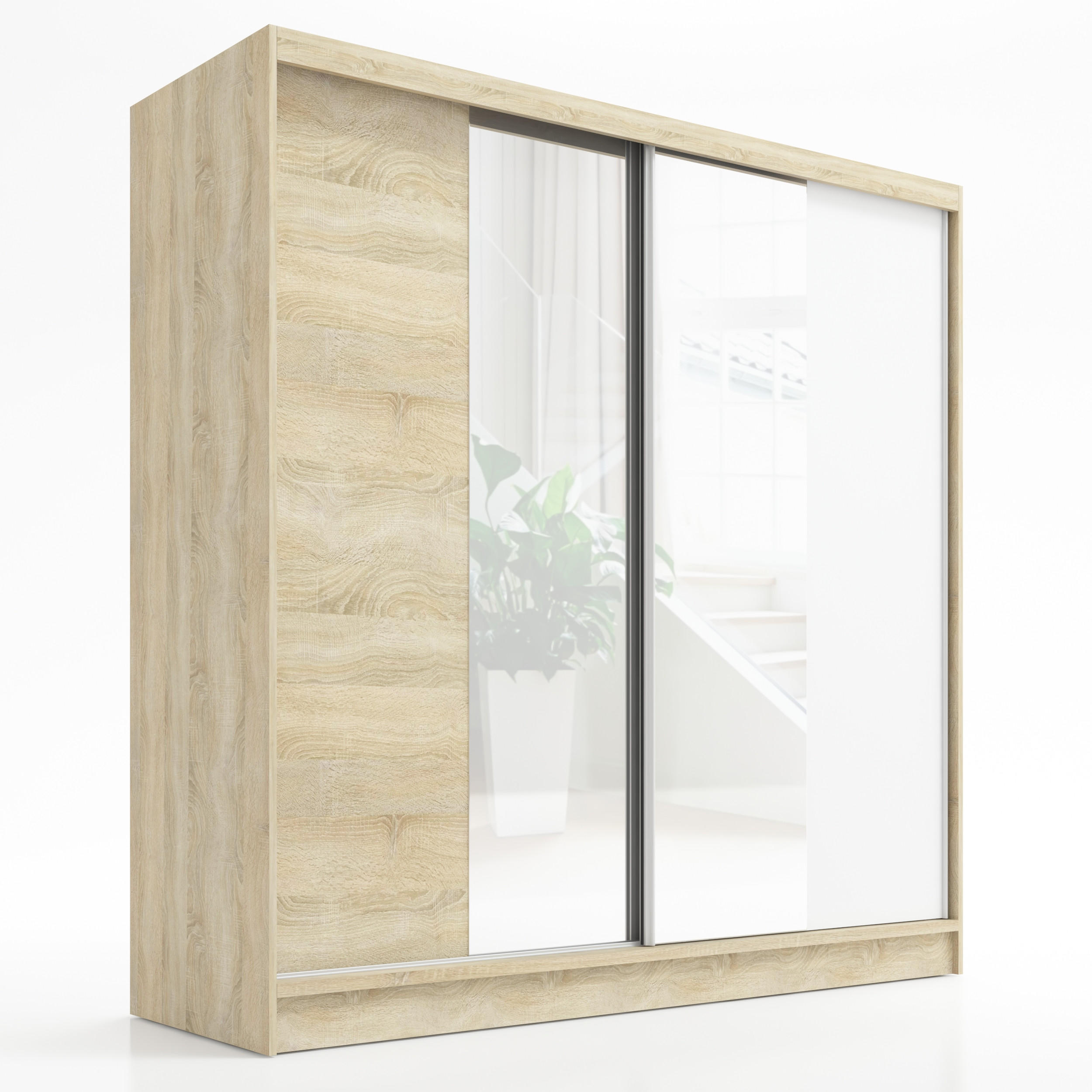A&J MöbelLand Schwebetürenschrank Braun, Braun, Weiß 200x215x60 cm
