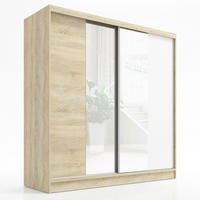 SCHWEBETÜRENSCHRANK 200 CM DUO Farbe: Sonoma | sonoma | schwarz - Braun/Weiß, Holzwerkstoff (200/215/60cm) - A&J MöbelLand