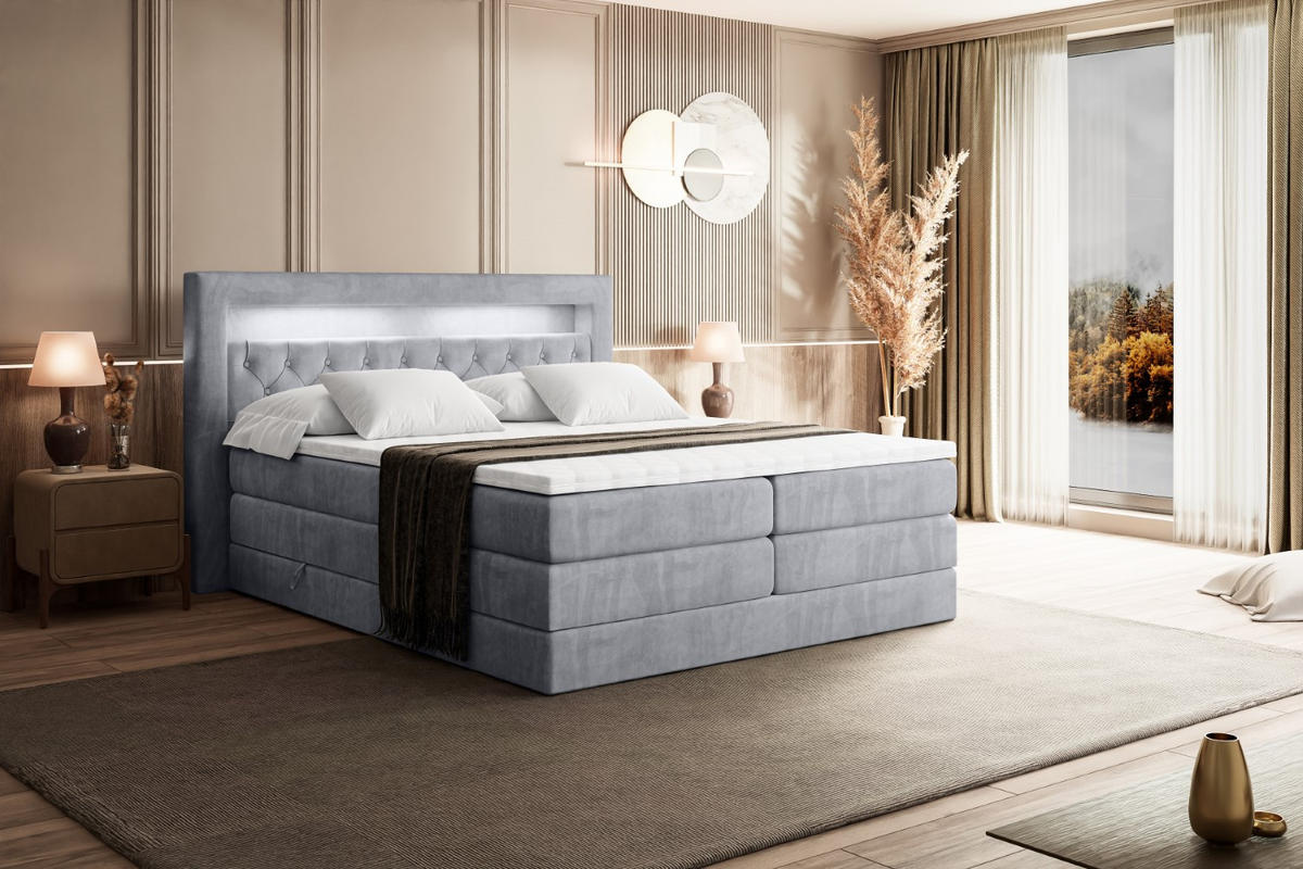 BOXSPRINGBETT NOEL GOLD KING - 180x200 - H3/H4 - Hellgrau - Hellgrau, Holzwerkstoff (180/200cm) - ALTDECOR