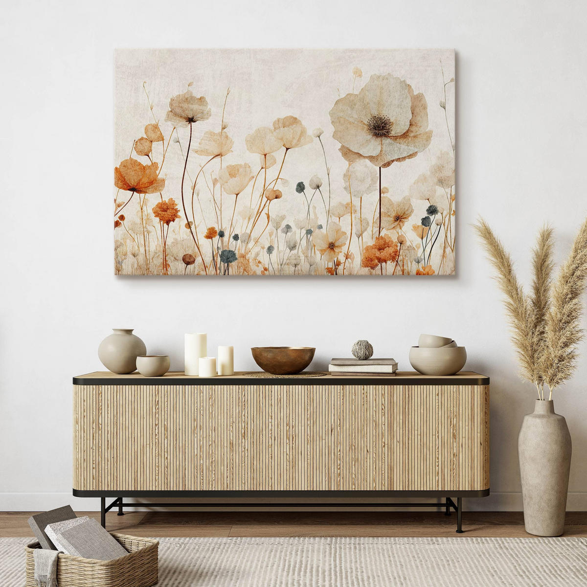 LEINWANDBILD Feldblumen Pflanzen Natur Retro 90/60 cm - Beige/Braun, Textil (90/60cm) - Muralo