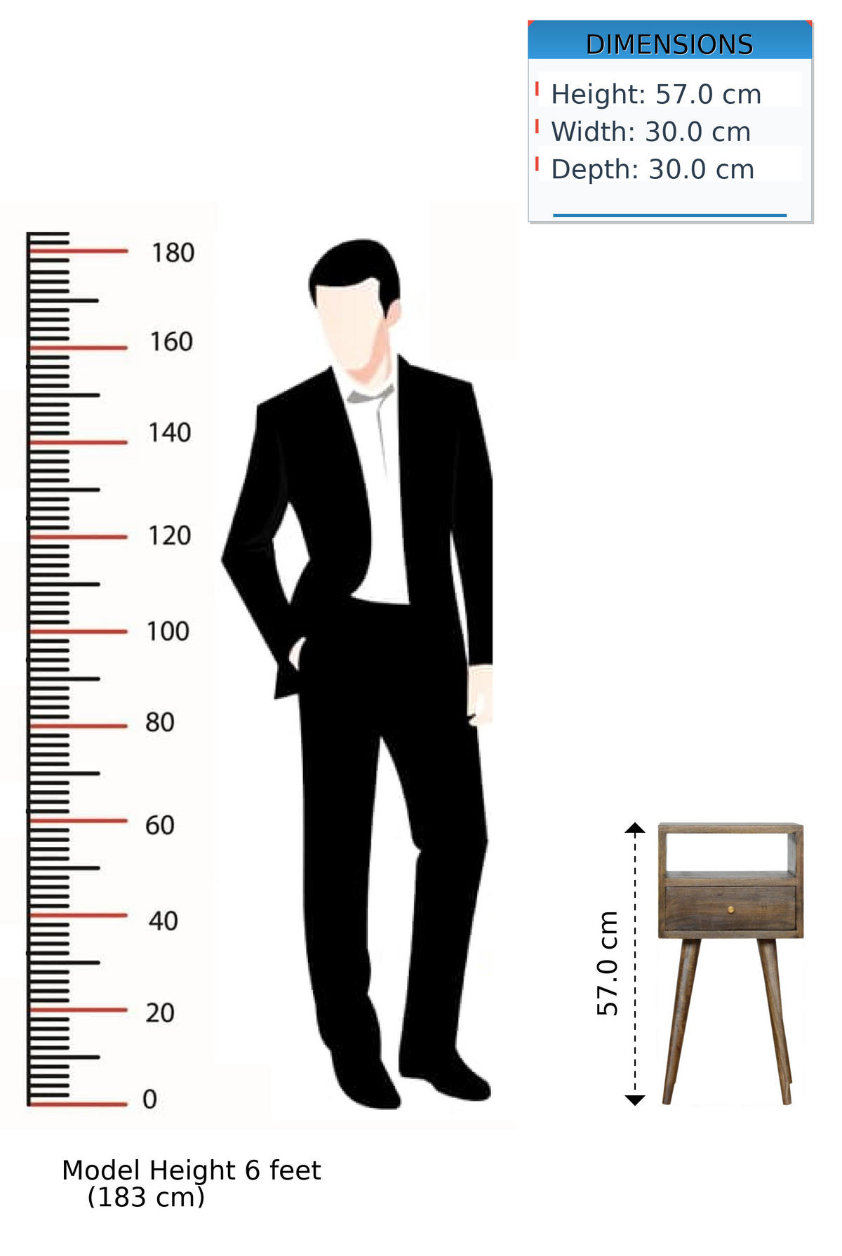 NACHTTISCH 1 Schublade, 1 offenes Regal, Graubraun - Braun, Holz (30/57/30cm) - Artisan Furniture