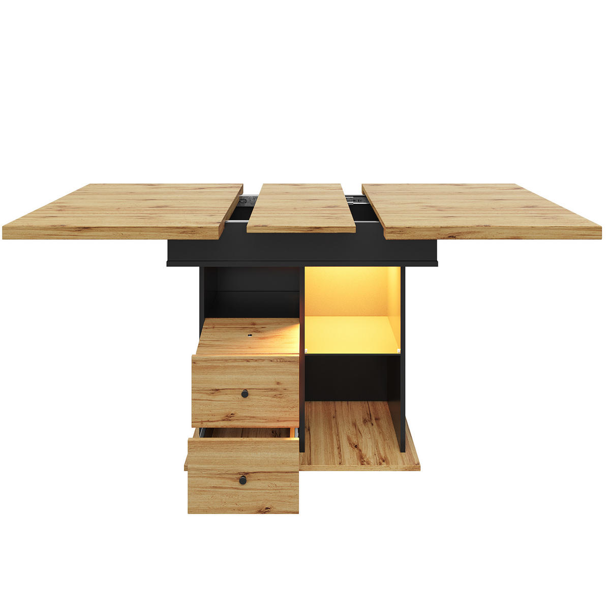 AUSZIEHTISCH 110-140/80/75 cm in Schwarz/Natur mit LED-Beleuchtung & Stauraum - Schwarz, Holzwerkstoff (110/80/75cm) - BEAOK