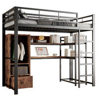 HOCHBETT aus Metall und MDF 140x200 cm Schwarz mit Schreibtisch, LED-Beleuchtung und Stauraum - Schwarz, Holzwerkstoff (140/200cm) - IVMEU