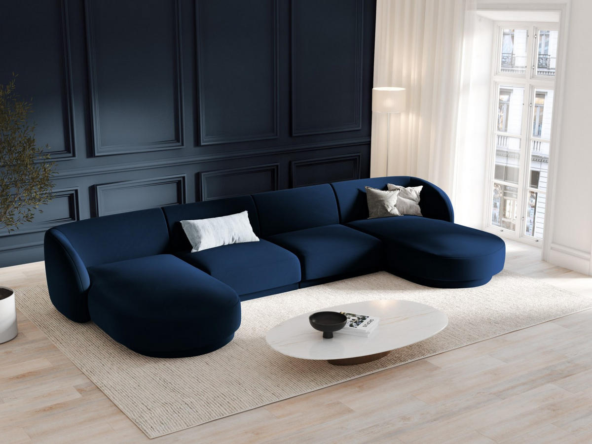 PANORAMASOFA Miley aus Samt königsblau 5 Sitzplätze - Blau, Textil (156/70/330cm) - Micadoni