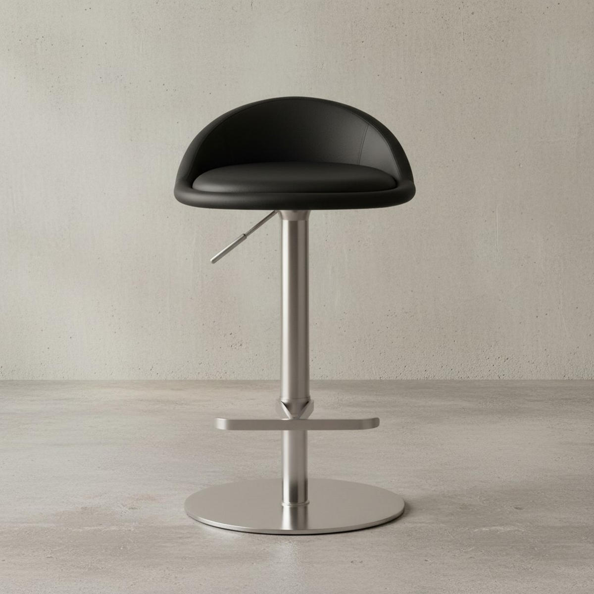 BARHOCKER Höhenverstellbar Edelstahl Halbrunde Rückenlehne DONAU, Schwarz 43x43x90 cm - Silberfarben/Schwarz, Kunststoff/Textil (43/90/43cm) - KADIMA DESIGN