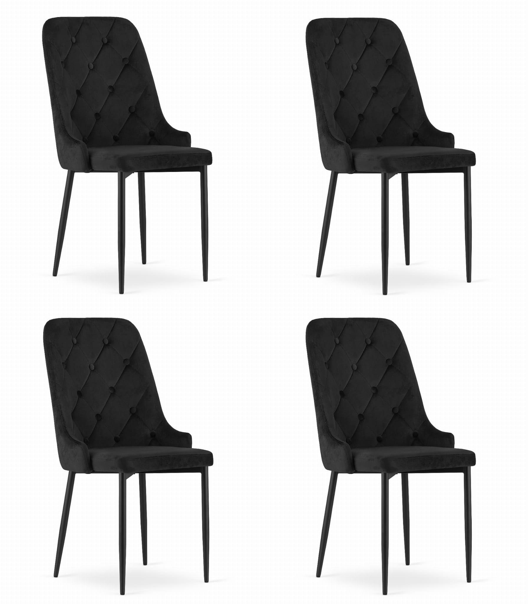 ESSZIMMERSTUHL 4er Set Schwarzer Velours, gepolsterte Rückenlehne, bequeme Sitzfläche - Schwarz, Textil (48/94/58cm) - Best For Home