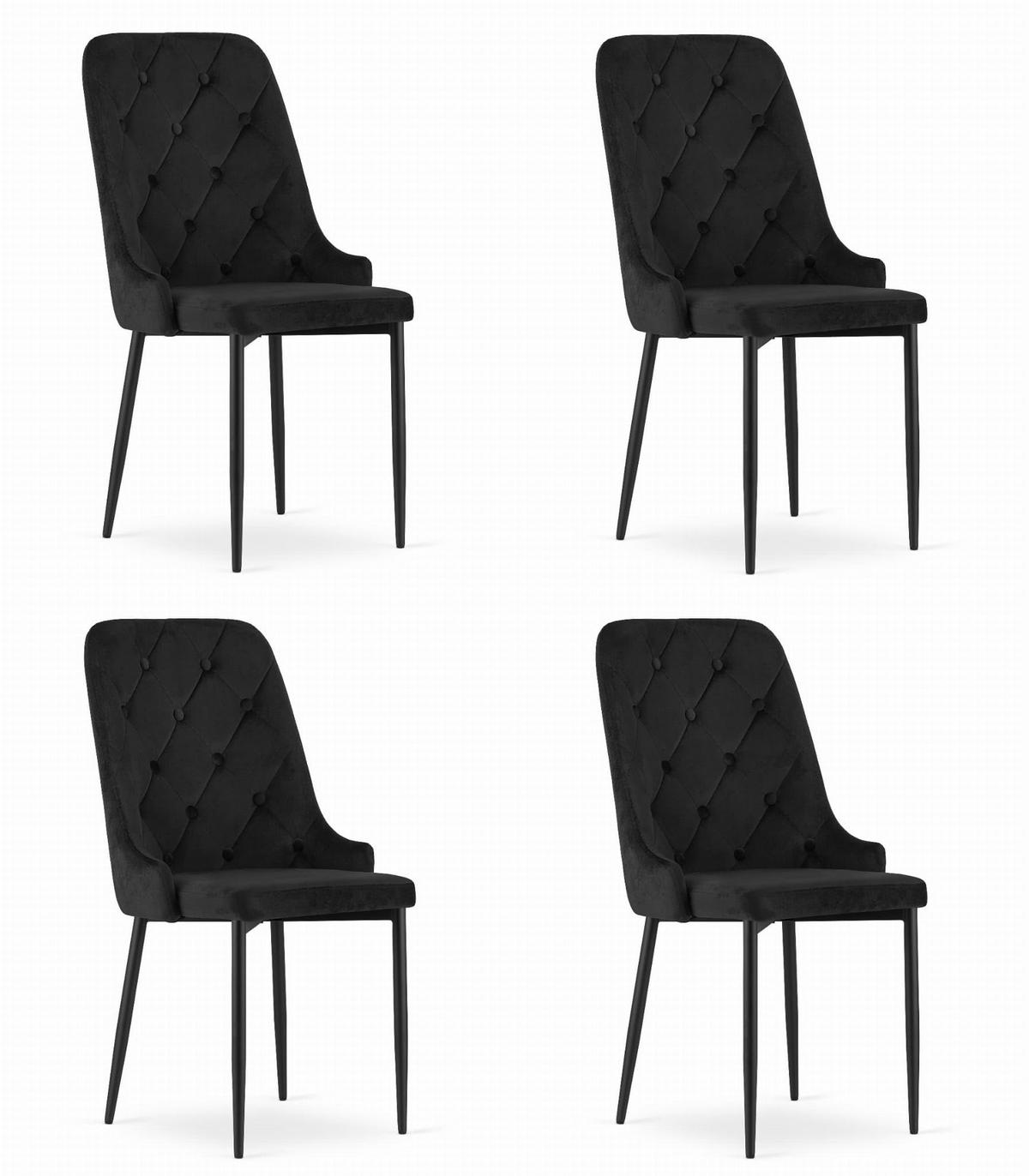 ESSZIMMERSTUHL 4er Set Schwarzer Velours, gepolsterte Rückenlehne, bequeme Sitzfläche - Schwarz, Textil (48/94/58cm) - Best For Home