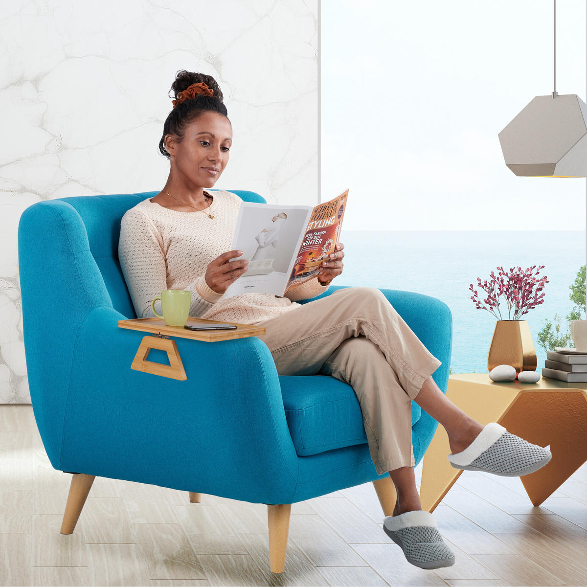 SOFATABLETT - Hellbraun, Holz (35/13/26.5cm) - Relaxdays