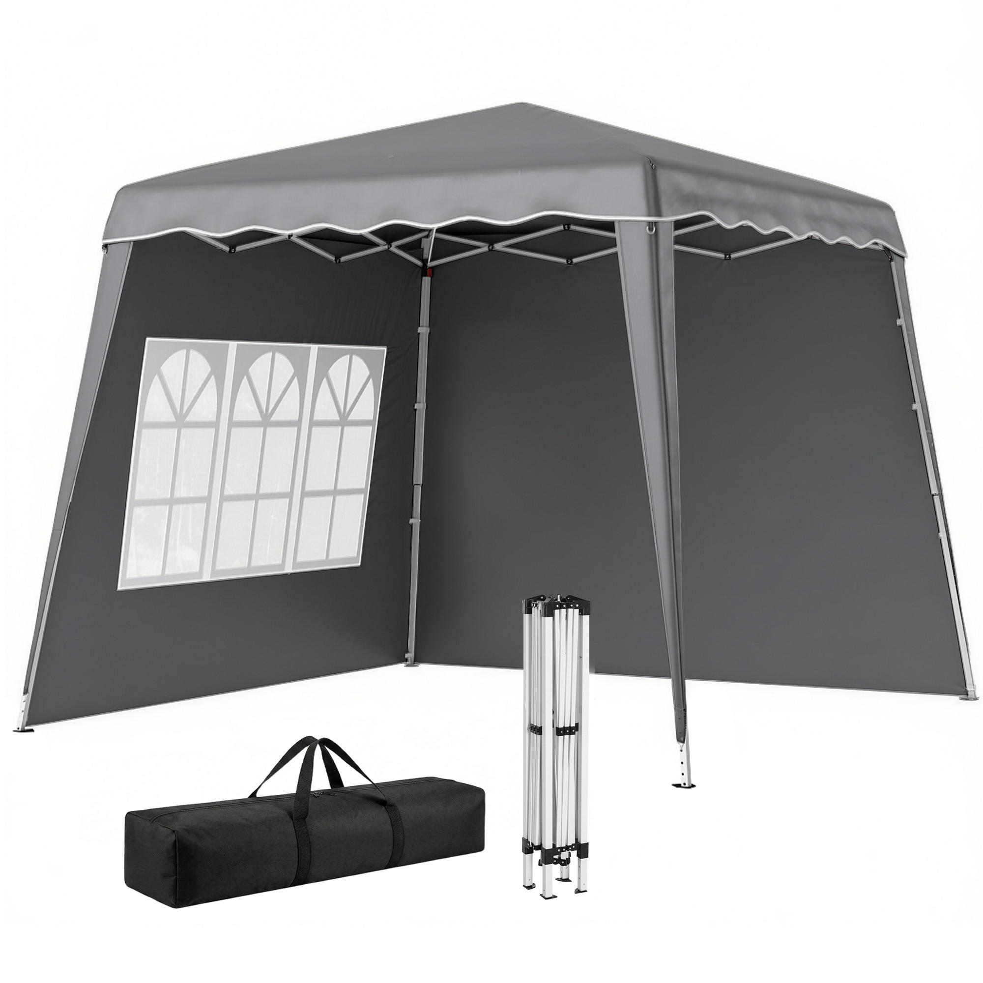 FALTPAVILLON, 2,89 x 2,89 m, mit Seitenwänden, höhenverstellbar, UV-Schutz 50+, Grau - Grau, Metall (289/253/289cm) - Vallsero