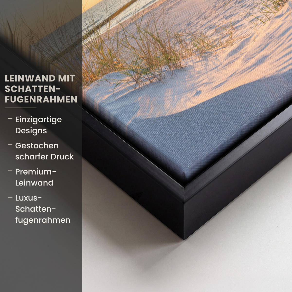 LEINWAND Bilder mit Rahmen - Strand - Sonne - Düne - Gras - Sand - Horizont - 20x20 - Hellblau, Textil (20/20cm) - MuchoWow