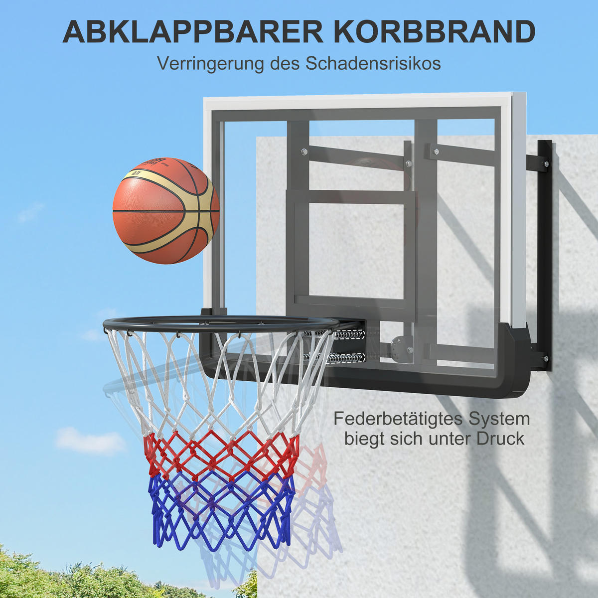 BASKETBALLKORB DE-10354 wandmontiert, gefederter Korb Schwarz - Schwarz, Metall (28/110cm) - ComfortXL