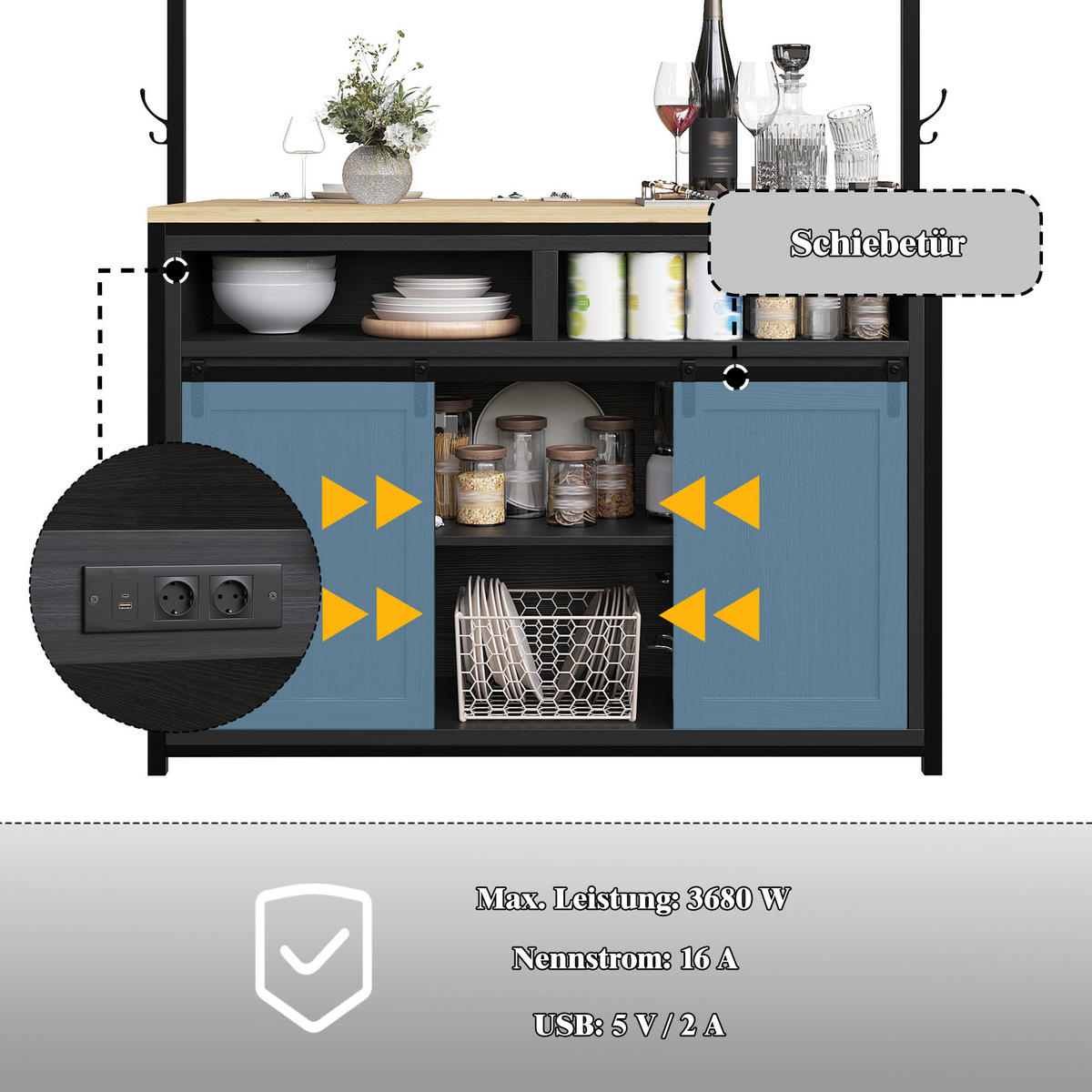 BUFFETSCHRANK Schwarz 107/62/183 cm - Schwarz, Holz (107/183/62cm) - PANGIVO