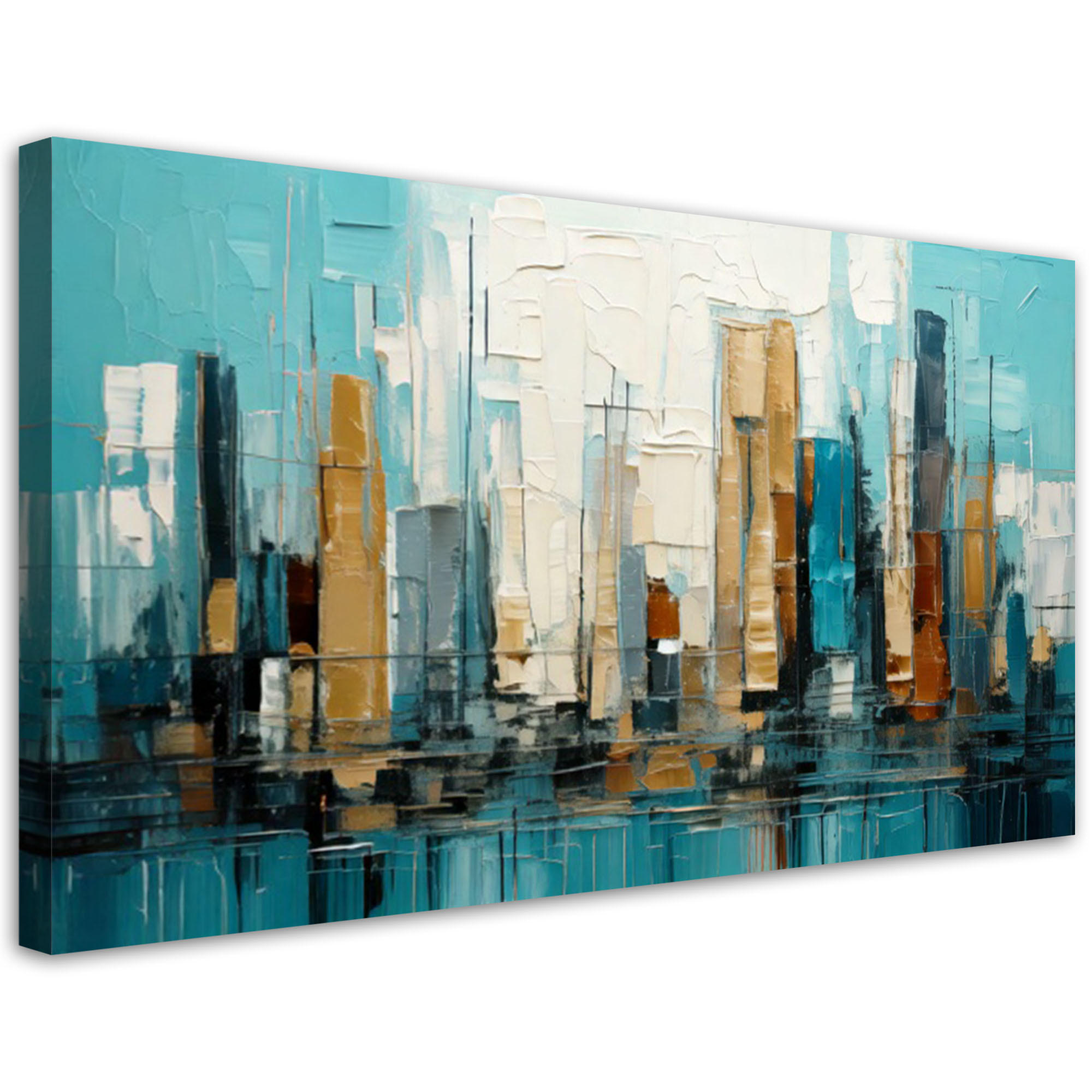 LEINWANDBILD Stadt Abstraktion Gebäude Türkis 120x60cm - Türkis, Textil (120/60cm) - Feeby