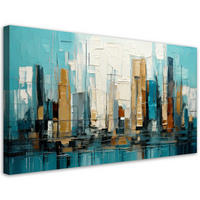 LEINWANDBILD Stadt Abstraktion Gebäude Türkis 120x60cm - Türkis, Textil (120/60cm) - Feeby