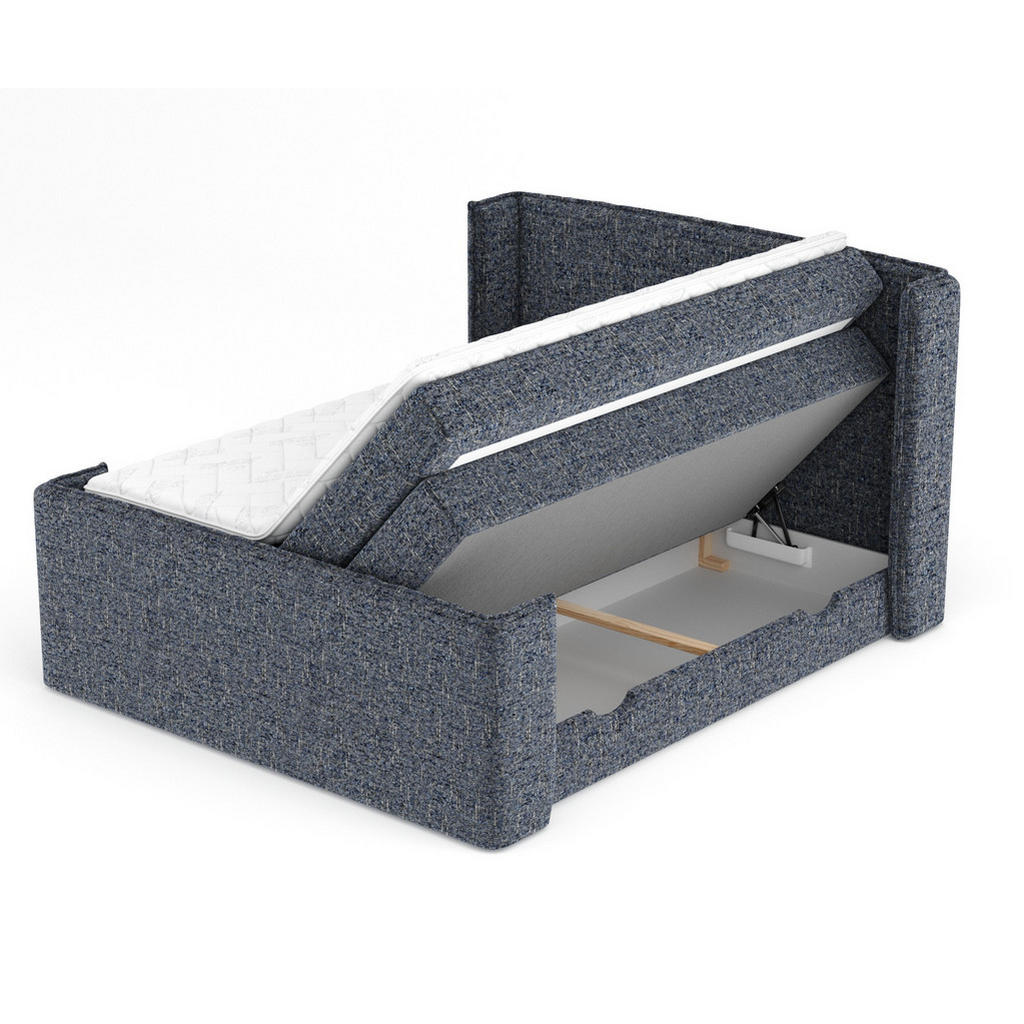 Thumbnail - Maison de Reve Boxspringbett, Dunkelblau, Textil, Buche, Kiefer, H3, Höhe ca. 37 cm, 160x200 cm, Reach, FSC 100%, Made i...