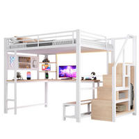 HOCHBETT 140x200 cm in Weiß mit Schreibtisch, Stauraumtreppe, LED und USB-Anschlüssen - Weiß, Holzwerkstoff (140/200cm) - IVMEU