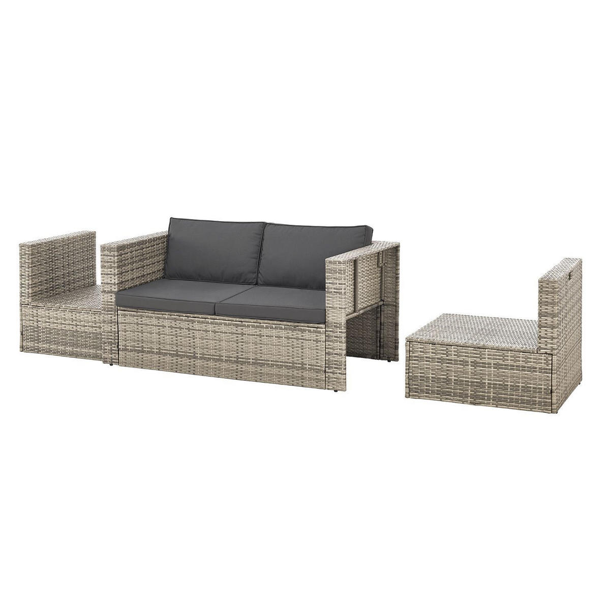 LOUNGEGARNITUR Salou inkl. Abdeckung grau - Grau, Kunststoff - Juskys