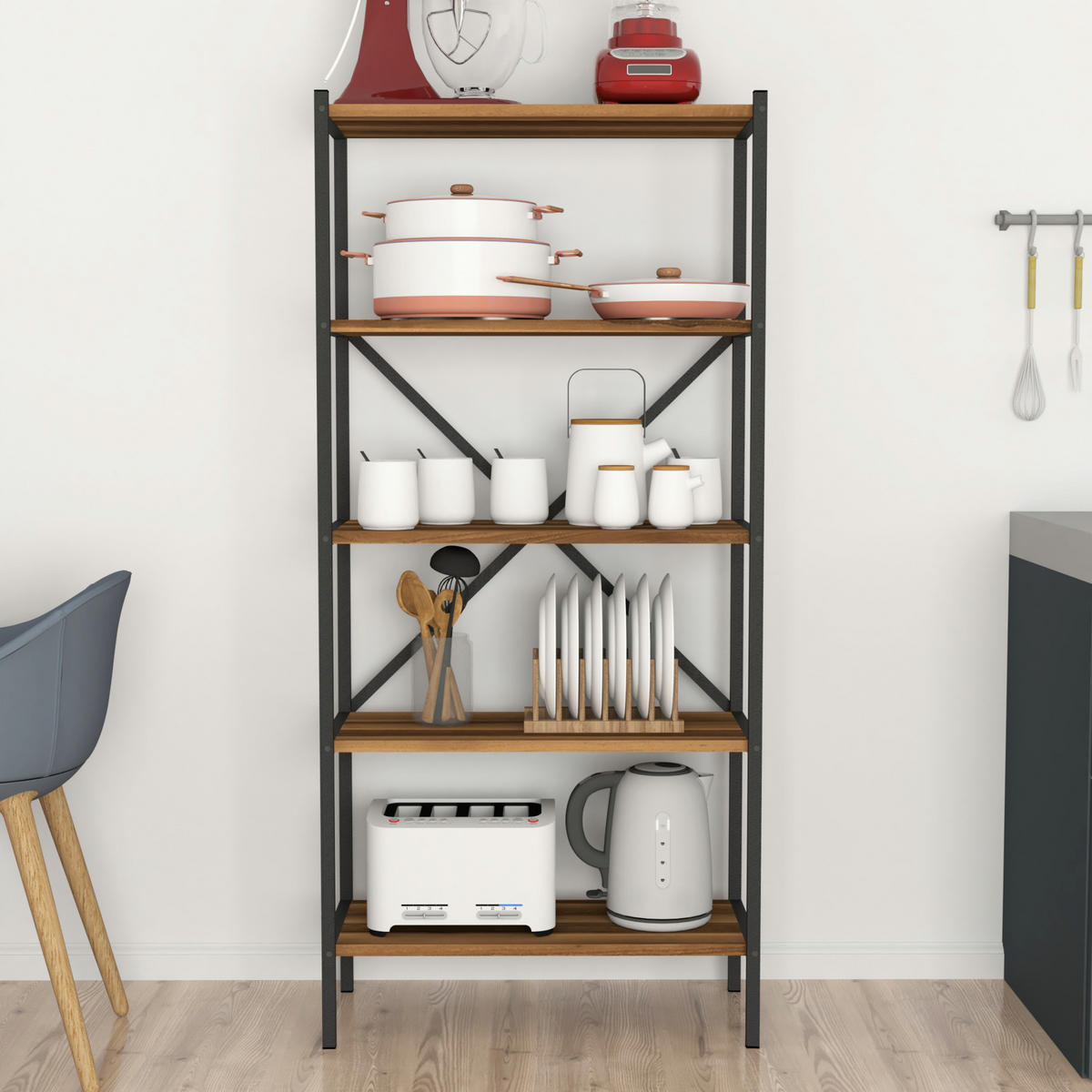 STANDREGAL Tomelilla - Anthrazit/Walnussfarben, Holzwerkstoff/Metall (66/160/34cm) - [en.casa]