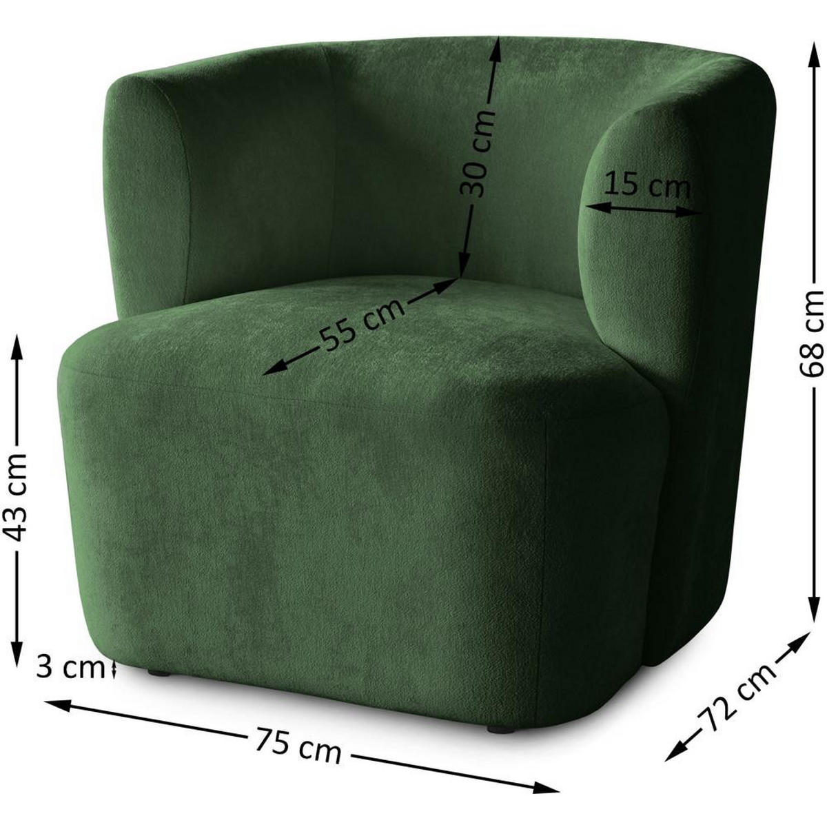 SESSEL Nori dunkelgrün velour - Dunkelgrün/Schwarz, Kunststoff/Textil (75/68/72cm) - Beautysofa