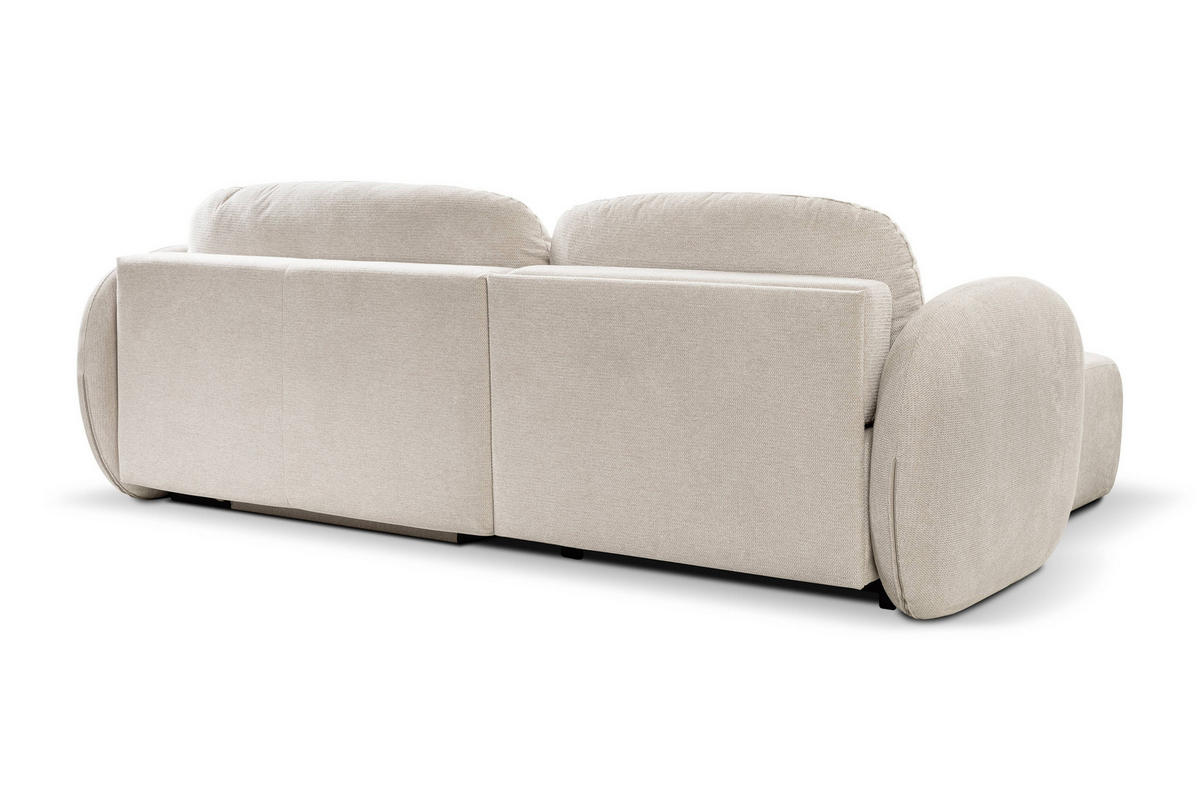 ECKSOFA AMICO L-S Creme Geflochtener Stoff mit Schlaffunktion - Creme, Holz (248/174cm) - MASSENO