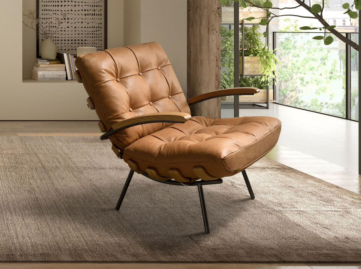 SESSEL Sessel aus braunem Leder und Esche 70/91/80 cm - Braun, Leder (70/80/91cm) - ANGEL CERDA