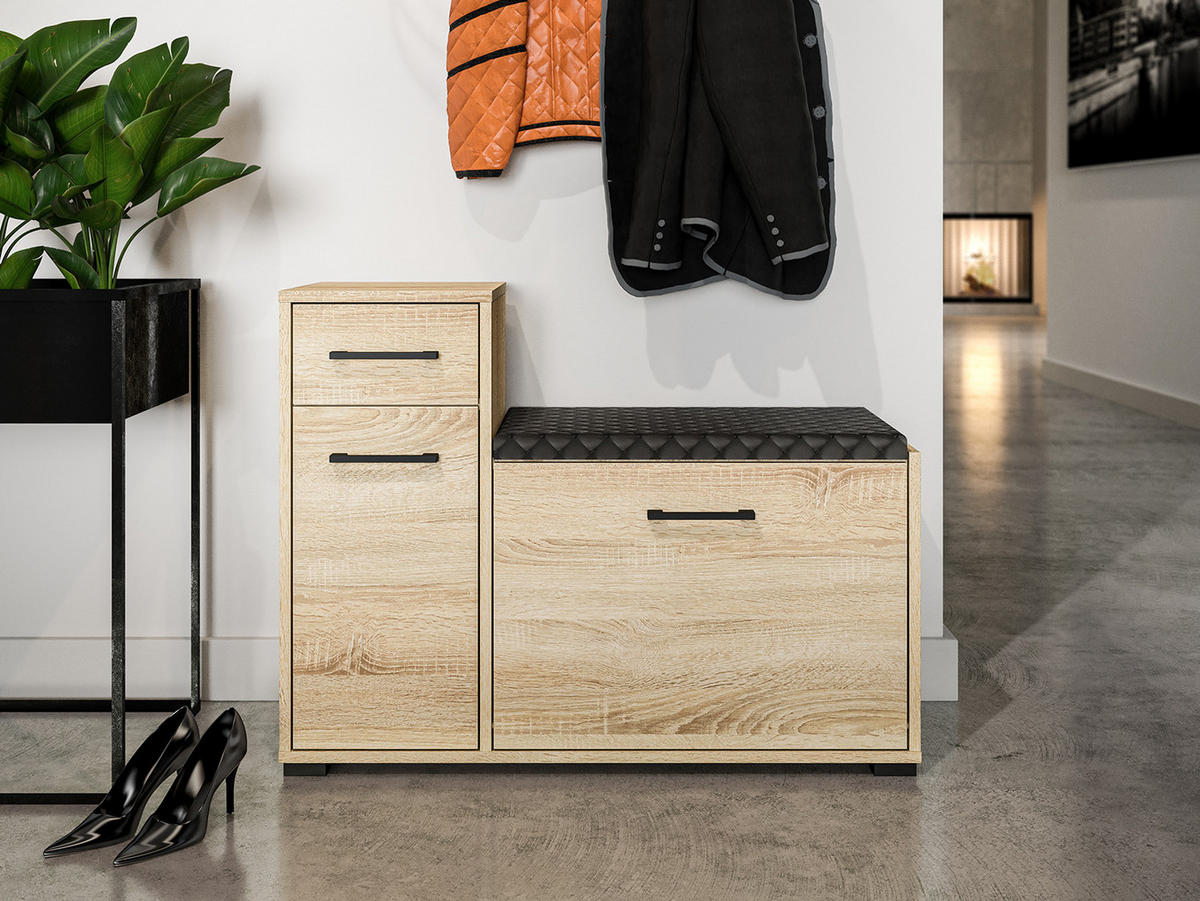 SCHUHSCHRANK Caro Sonoma Eiche hell / schwarz 90 / 34 / 68cm - Schwarz/Braun, Holz/Holzwerkstoff (90/68/34cm) - Feldmann-Wohnen