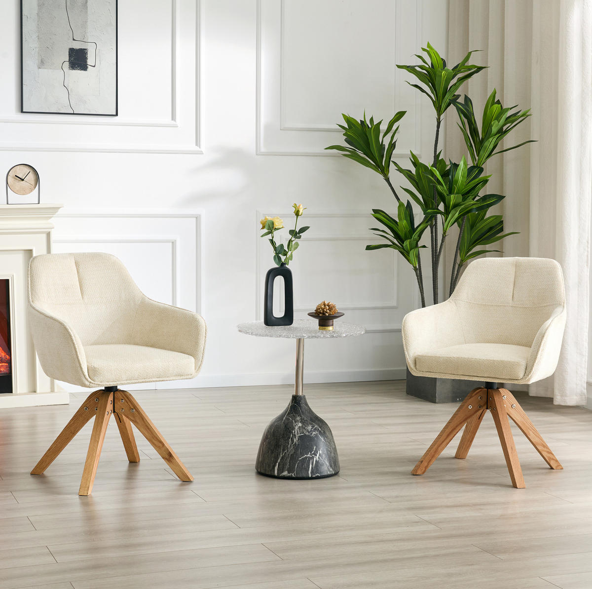 ESSZIMMERSTUHL drehbar 82 cm Stoff Beige/Eiche 2er-Set - Beige, Holz (46/82/58cm) - Meubliv