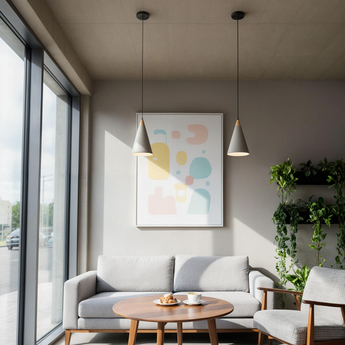 PENDELLEUCHTE HEIDI Beton/Holz 11 W - Grau, Stein (15/15/23cm)