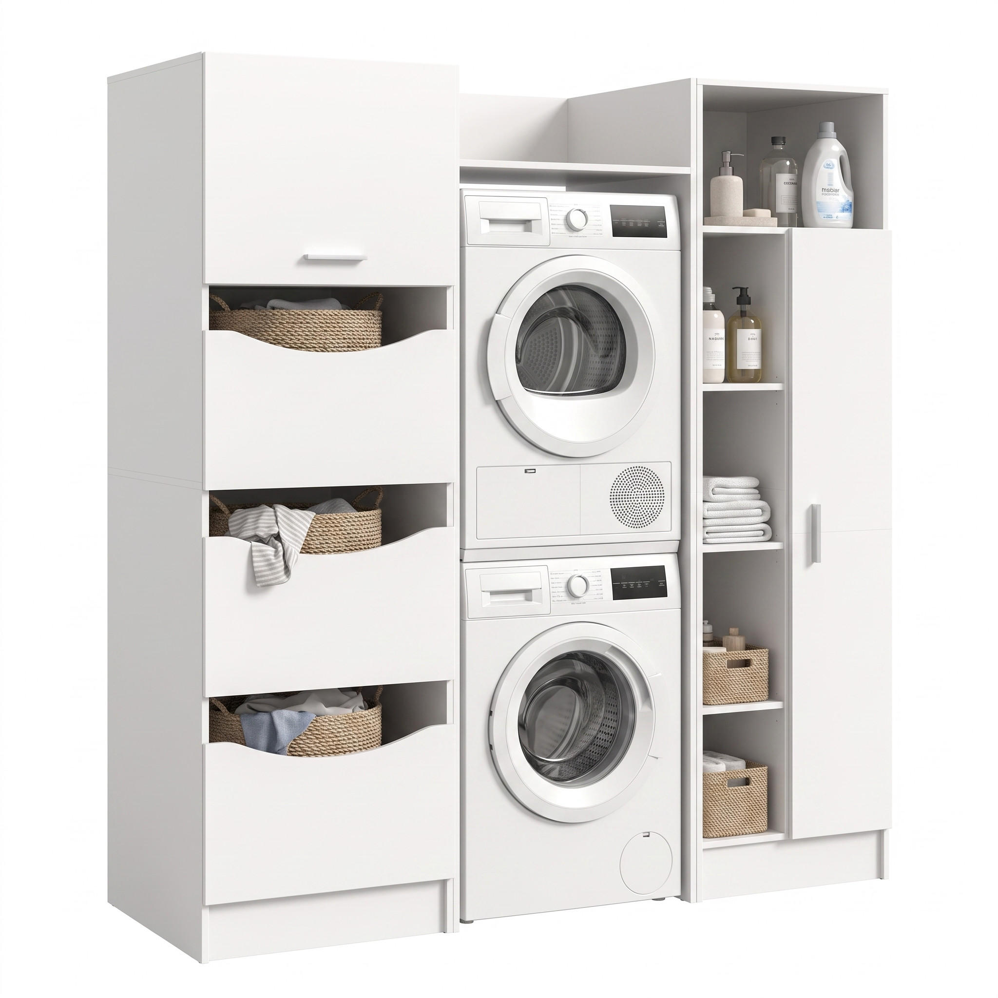 WASCHMASCHINENUMBAU 3tlg. Set Mixx Bad in weiß Nachbildung - modernes Design - B/H/T: 176x195x68 cm - Weiß, Holzwerkstoff (176/195/68cm) - Homes & Jones