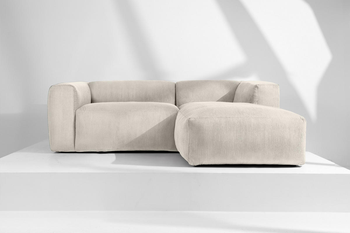 ECKMODULSOFA-RECHTS BUFFO 3/4 Sitzer mit extrem weicher Sitzfläche, Kordstoff, cremefarben - Creme, Textil (237/180cm) - KONSIMO®